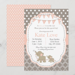 Baby Girl Elephant Dusche Einladung - Rosa