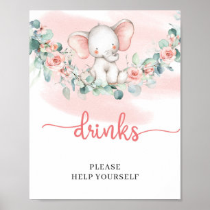 Baby Girl Elephant eucalyptus Drink Tafelzeichen Poster