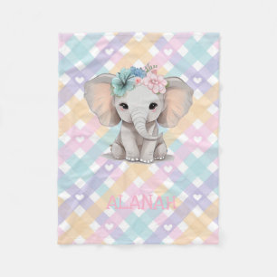 Baby Girl Elephant Gingham Fleece Blanket Kinderzi