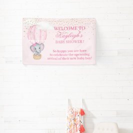 Baby Girl Elephant Hot Air Ballon Babydusche Banner