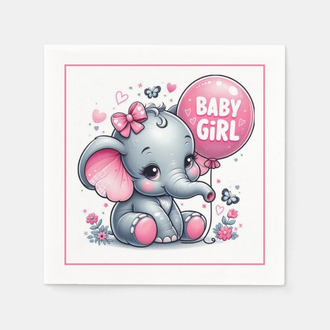 Baby Girl Elephant mit Ballon, Blume Serviette (Vorderseite)