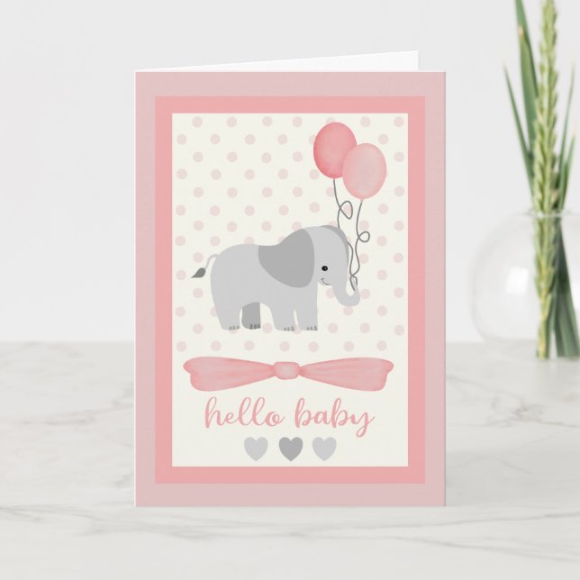 Baby Girl Elephant mit Balloons Karte (Vorderseite)
