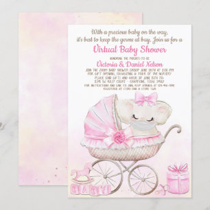 Baby Girl Elephant mit Mask Zoom Baby Dusche Einladung