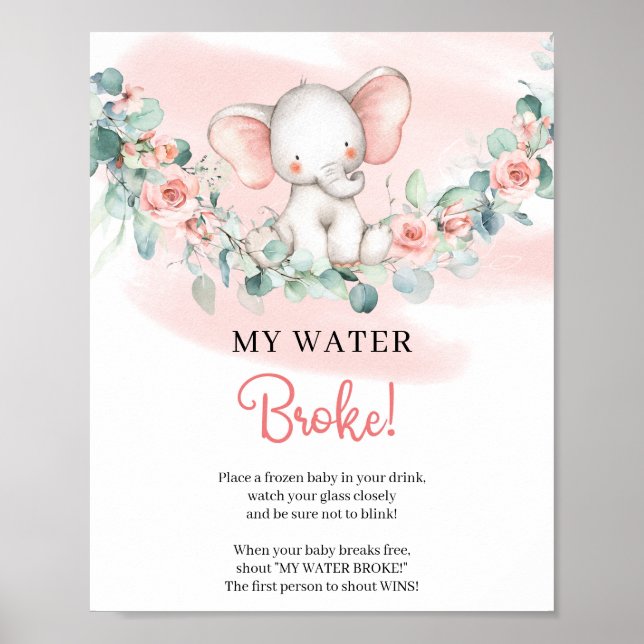 Baby Girl Elephant My Water Broke Poster (Vorne)