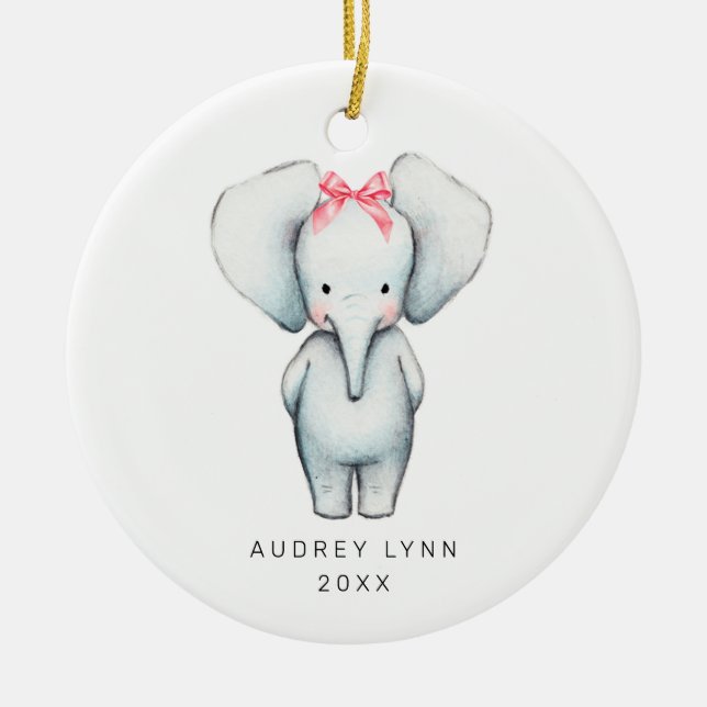 Baby Girl Elephant Personalisiert 1. Weihnachtsfes Keramik Ornament (Vorne)