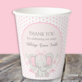 Baby Girl Elephant Pink Polka Dot Sip Dusche Pappbecher