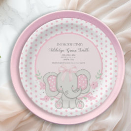 Baby Girl Elephant Pink Polka Dot Sip Dusche Pappteller