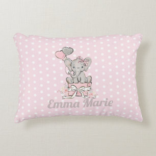 Baby Girl Elephant Pink Silver Balloons Dekokissen