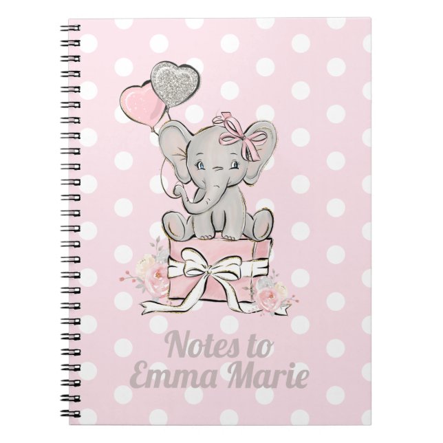 Baby Girl Elephant Pink Silver Notes to Notizblock (Vorderseite)