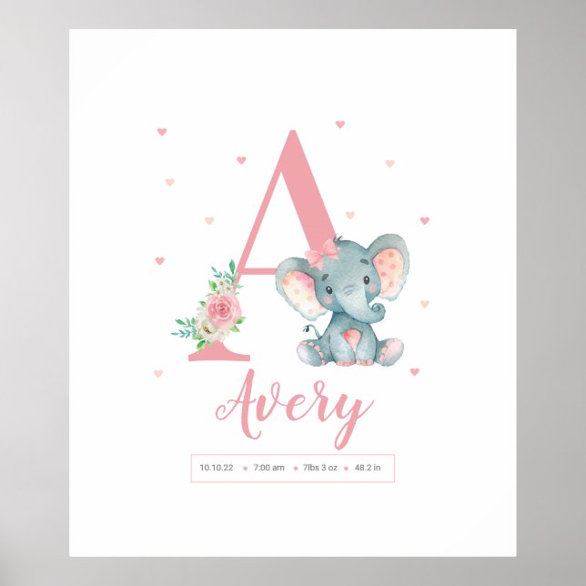 Baby Girl Elephant Sign Nurser Poster (Vorne)