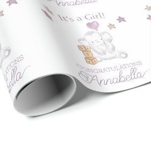 Baby Girl Elephant und Niedlich Balloon Wassercolo Geschenkpapier