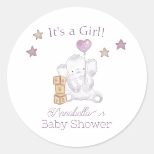 Baby Girl Elephant und Niedlich Balloon Wassercolo Runder Aufkleber