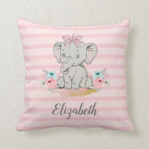 Baby Girl Elephant Watercolor Kinderzimmer Kissen