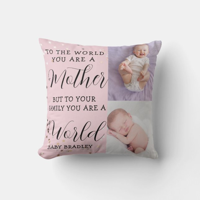 Baby Girl Erstes Jahr Foto Collage Keepake pink Kissen (Vorderseite)