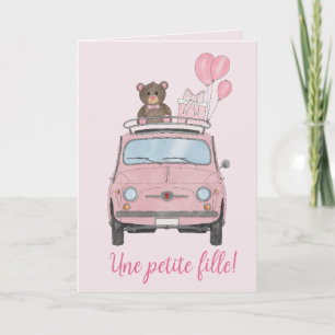Baby Girl Fiat 500 Französische Glückwünsche Karte