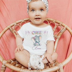 Baby Girl First Birthday Name Elephant Cute One  T-shirt