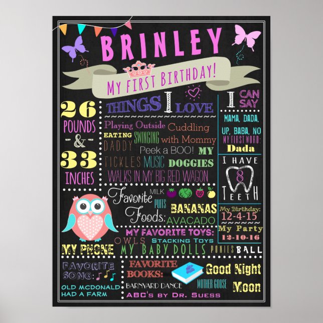 Baby Girl First Birthday Poster (Vorne)