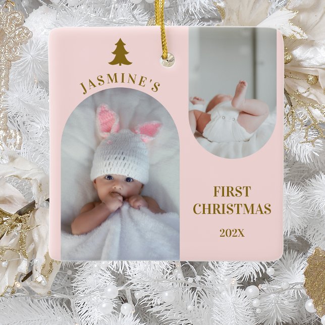 Baby Girl First Christmas Arch Foto Rosa Keramikornament (Von Creator hochgeladen)