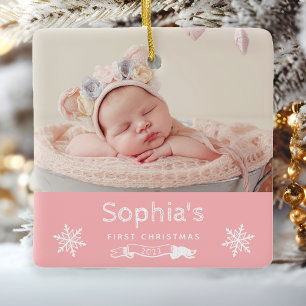 Baby Girl First Christmas Custom Foto Pink Keramikornament