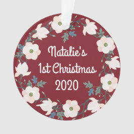 Baby Girl First Christmas Floral Burgundy Foto Ornament