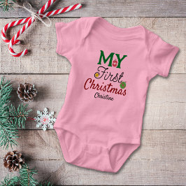 Baby Girl First Christmas Name Strampler