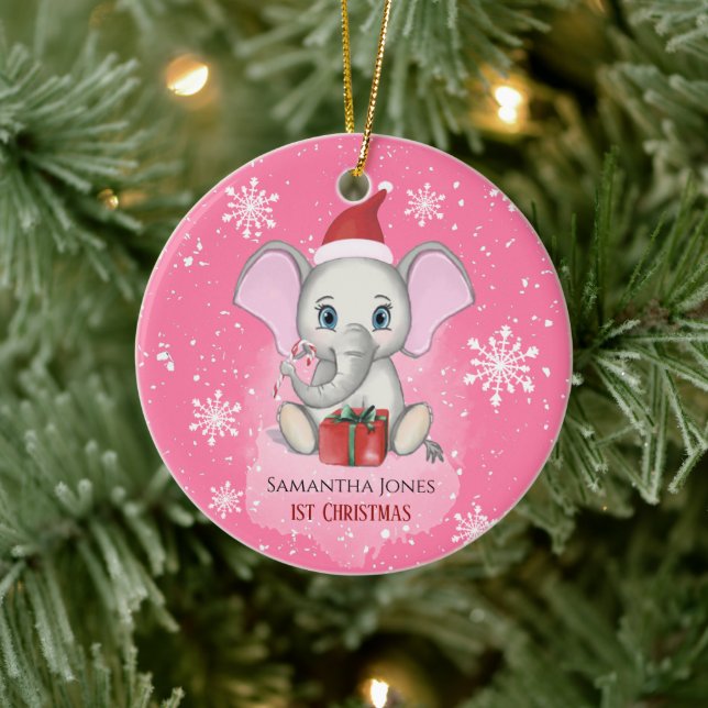 Baby Girl First Christmas Niedlich Elephant Holida Keramik Ornament (Baum)