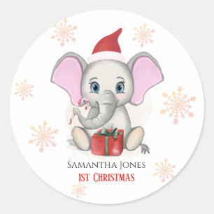 Baby Girl First Christmas Niedlich Elephant Holida Runder Aufkleber