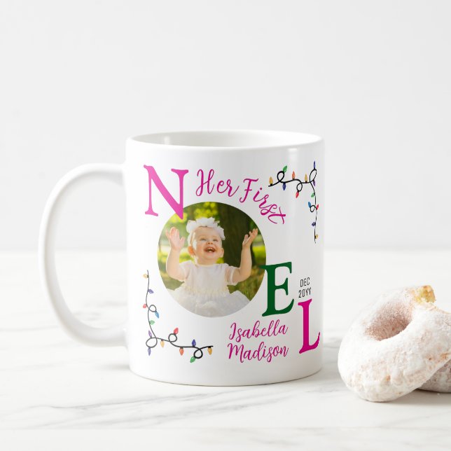 Baby Girl First Christmas Pink Erstes Weihnachten  Kaffeetasse (Mit Donut)