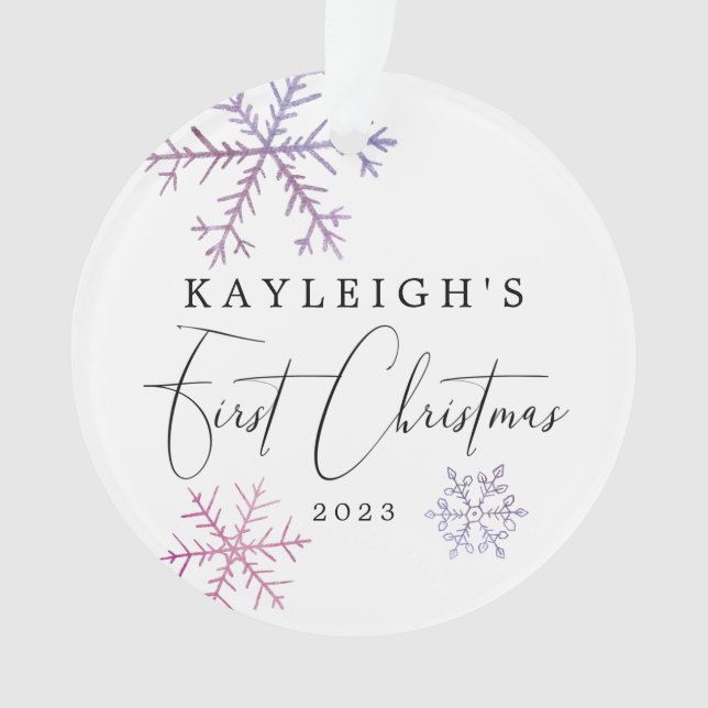 Baby Girl First Christmas Pink Snowflakes Foto Ornament (Vorderseite)