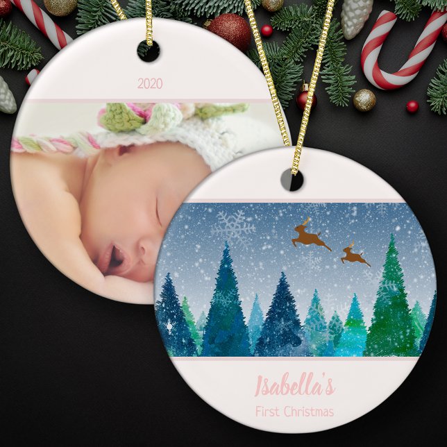 Baby Girl First Christmas Snowflake Foto Keramik Ornament (Von Creator hochgeladen)