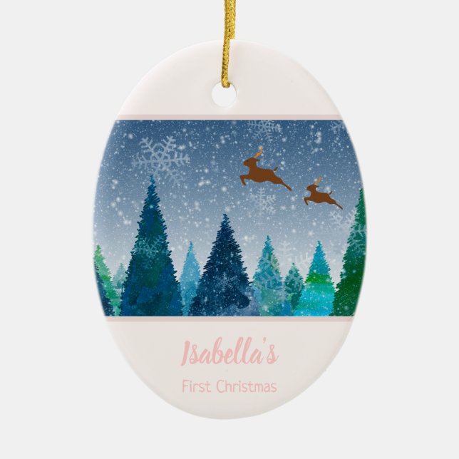 Baby Girl First Christmas Snowflake Foto Keramik Ornament (Vorne)