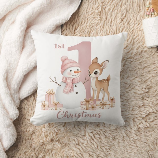 Baby Girl First Christmas Snowman Deer Kissen (Decke)