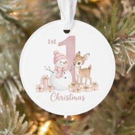 Baby Girl First Christmas Snowman Deer Ornament