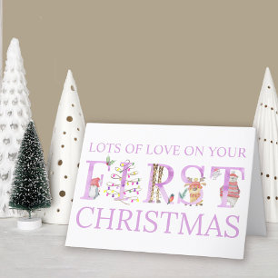 Baby Girl First Christmas Süße Tier Personalisiert Feiertagskarte