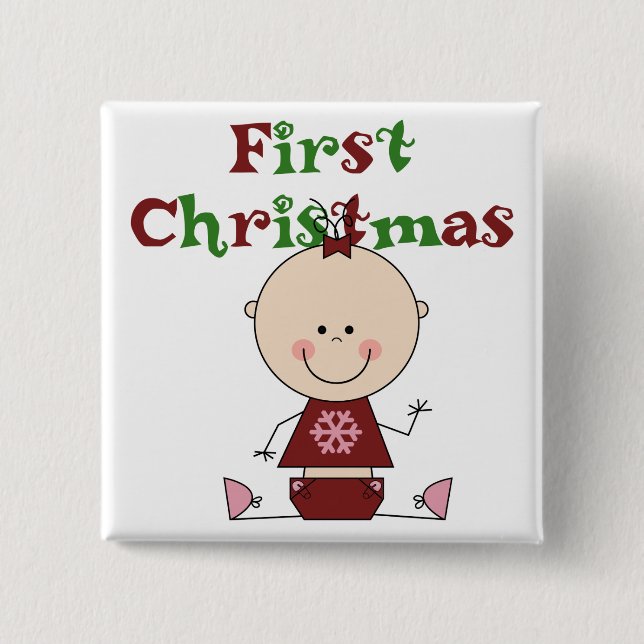 Baby Girl First Christmas T - Shirt und Geschenke Button (Vorderseite)