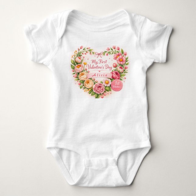 Baby Girl First Valentine’s Day Design Customize Strampler (Vorderseite)