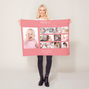 Baby Girl First Year Foto Collage 12 Monate Rosa Fleecedecke