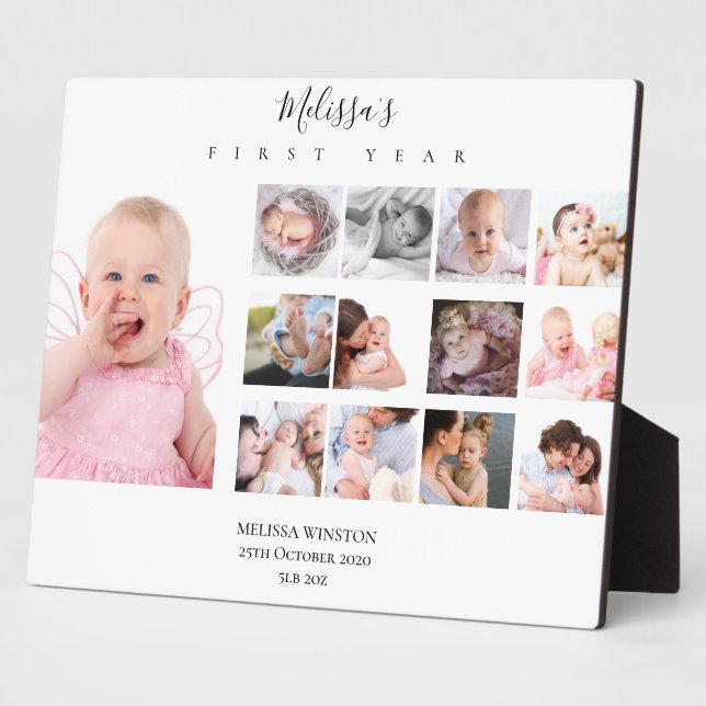 Baby Girl First Year Foto Collage Personalisiert Fotoplatte (Seite)