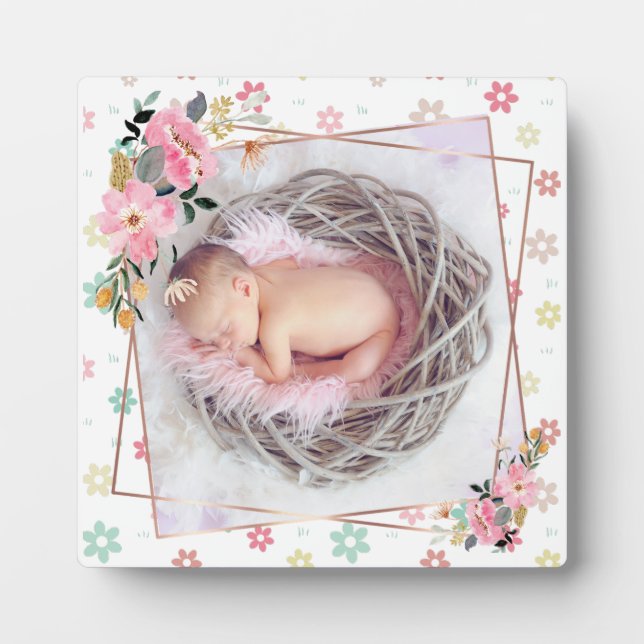 Baby Girl Floral Custom Foto Fotoplatte (Vorderseite)