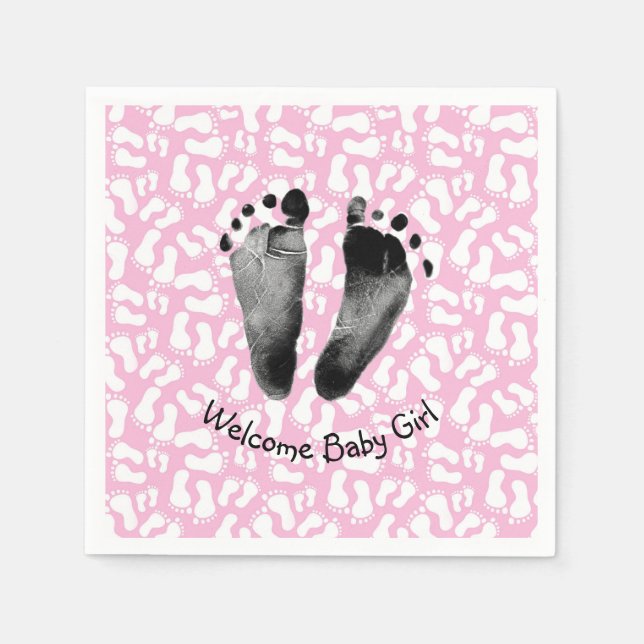 Baby Girl Footprint auf Rosa und Weiß Napkins Serviette (Vorderseite)