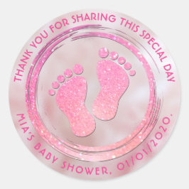 Baby Girl Footprint Glittering Baby Dusche Gefalle Runder Aufkleber