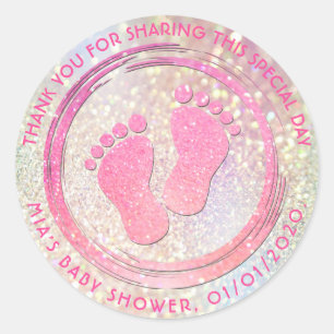 Baby Girl Footprint Glittering Baby Dusche Gefalle Runder Aufkleber
