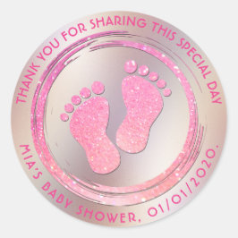 Baby Girl Footprint Glittering Baby Dusche Gefalle Runder Aufkleber
