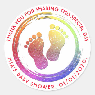 Baby Girl Footprint Glittering Baby Dusche Gefalle Runder Aufkleber