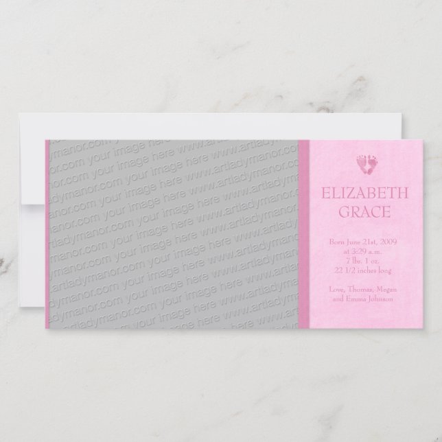 Baby Girl Footprints Foto Birth Ankündigung (Vorderseite)