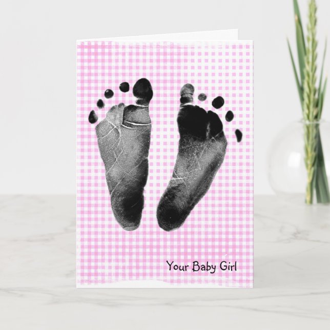 Baby Girl Footprints von Gingham Karte (Vorderseite)