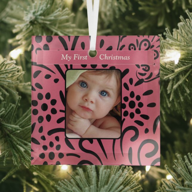 Baby Girl Foto Black Rosey Pink Ornament Aus Glas (Insitu)
