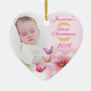 Baby Girl Foto Erste Weihnachtsdekoration pink Keramik Ornament