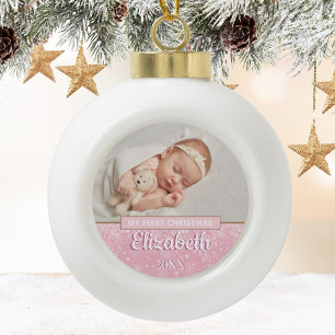 Baby Girl Foto First Christmas Script Keramik Kugel-Ornament