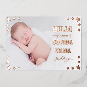 Baby Girl Foto-Geburtsanzeige: Drehbuch & Stars Folieneinladung